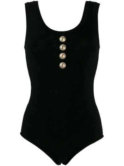 Balmain Button Embellished Bodysuit In Black