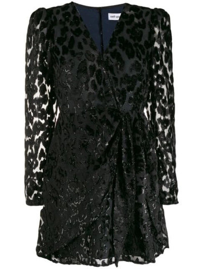 Self-portrait Leopard Print Embellished Dress In Black