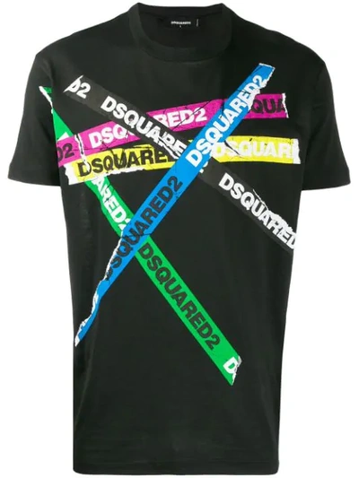 Dsquared2 Logo Tape Printed Cotton Jersey T-shirt In Black