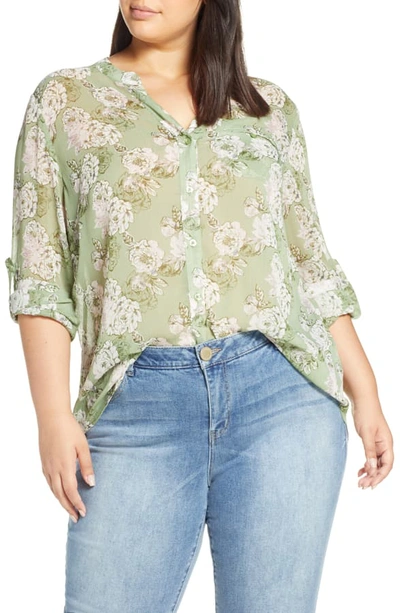 Kut From The Kloth Floral Print Blouse In Graysse Sage