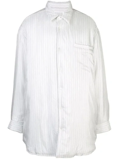 Maison Margiela Pinstripe Oversized Padded Shirt Jacket In White