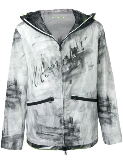 Moncler 'chardin' Mesh Panel Abstract Print Patchwork Hooded Jacket In Multi-colour