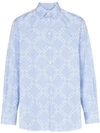 Valentino 'vltn Grid' Print Stripe Oversized Shirt In Azure