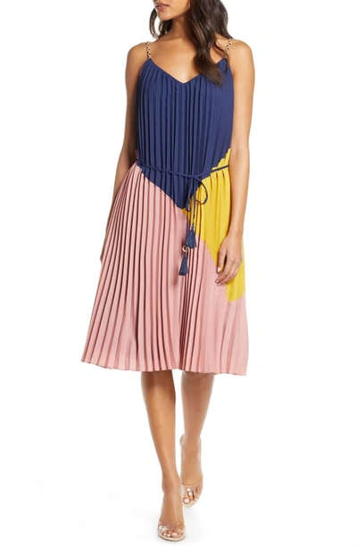 Adelyn Rae Colorblock Pleated Dress In Pink Multi