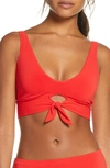 Robin Piccone Ava Knot Front Bikini Top In Fiery Red