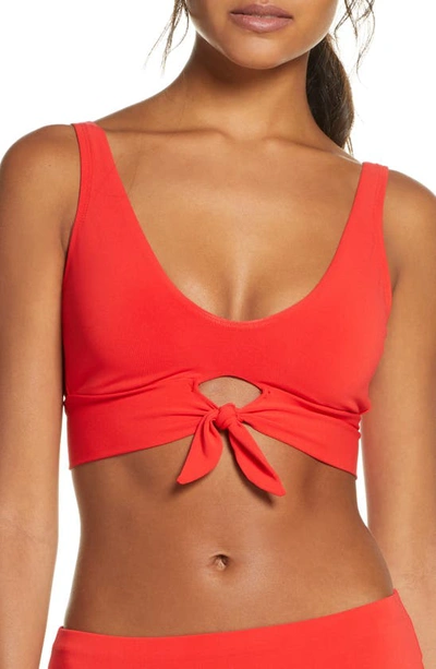 Robin Piccone Ava Knot Front Bikini Top In Fiery Red