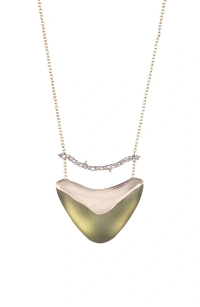 Alexis Bittar Essentials Crystal Encrusted Bar & Shield Pendant Necklace In Light Sage
