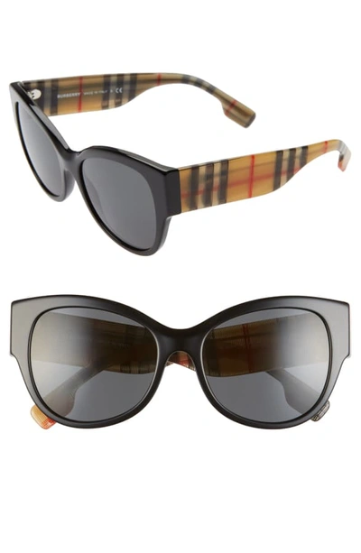 Burberry Butterfly Acetate Sunglasses W/ Check Arms In Black/ Checkered/ Black Solid