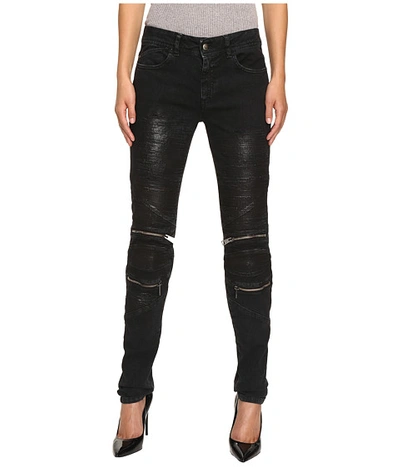 Just Cavalli Distressed Coated Zip Detail Skinny Jeans | ModeSens