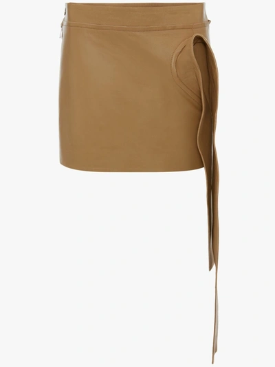 Jw Anderson Toast Leather Tab Mini Skirt In Neutrals