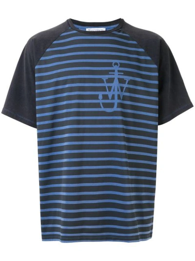 Jw Anderson Indigo Jwa Anchor And Stripes Short Sleeve Raglan T-shirt In 870 Indigo