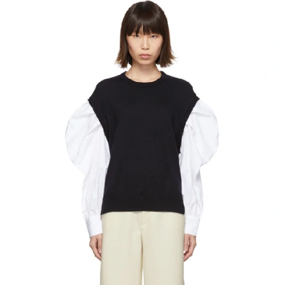 Enföld Enfold Navy And White Shirt Sleeve Jumper In Dana Drknvy