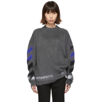 Off-white Grey Mohair Diag Sweater In Melange Grey/multicolor