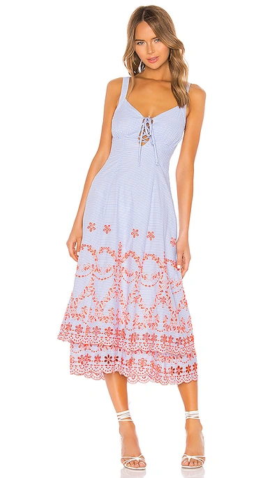 Tularosa Jaslyn Embroidered Dress In Blue & Orange