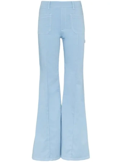 Chloé Contrast Topstitching Patch Pocket Twill Flared Pants In Blue