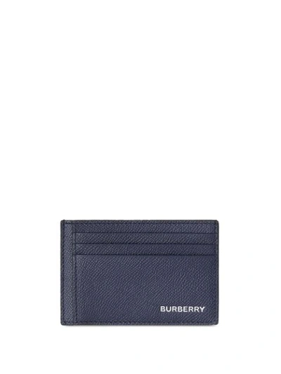 Burberry Grainy Leather Money Clip Card Case In Blue