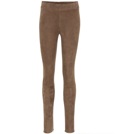 The Row Tomo Suede Leggings In Brown