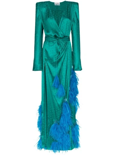 Attico Feather-embellished Star Jacquard Gown In Green