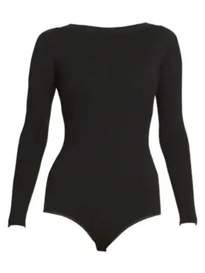 Alaïa Wool Long-sleeve Turtleneck Bodysuit In Noir