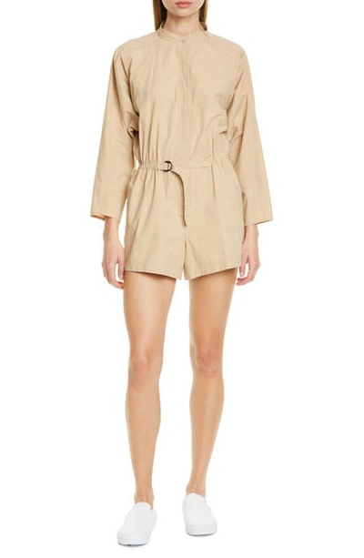 A.l.c Penelope Button-front Long-sleeve Belted Romper In Khaki