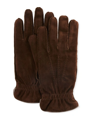 Brunello Cucinelli Men's Three-cord Suede Gloves In Brown