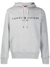 Tommy Hilfiger Embroidered Flag Logo Hoodie In Gray Marl-grey