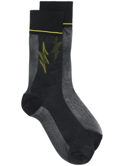 Prada Lightning Bolt Socks In F0c5z Nero/giallo