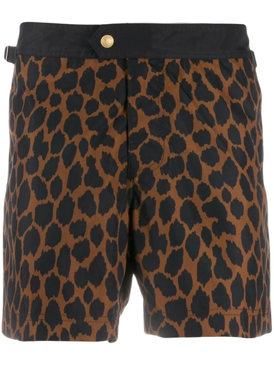 Tom Ford Mid-length Leopard-print Swim Shorts In Brown