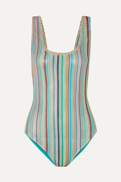 Missoni Mare Riga Metallic Crochet-knit Swimsuit In Green