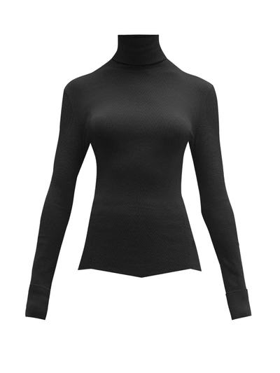 Bottega Veneta Roll-neck Chevron Stretch-knit Sweater In Black