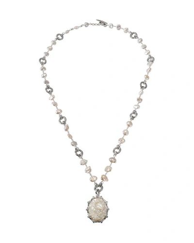 Stephen Dweck Hand-carved Pearl & London Blue Topaz Pendant Necklace