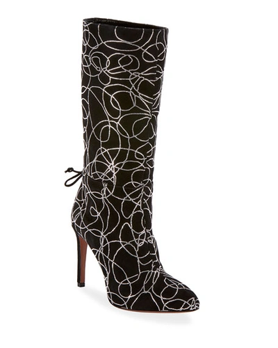 Alaïa Suede Crystal Zip Mid-calf Boots In Black