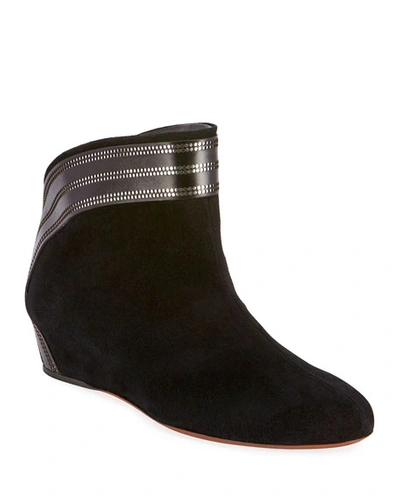 Alaïa Perforated Suede Wedge Pull-on Booties In Black/silver
