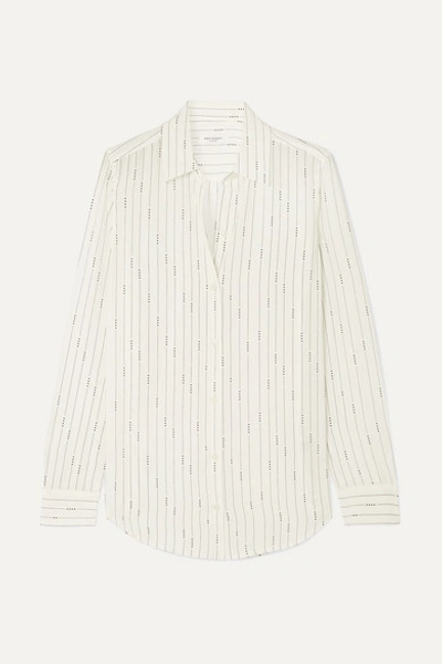 Equipment Essential Striped Button-down Silk Shirt In White