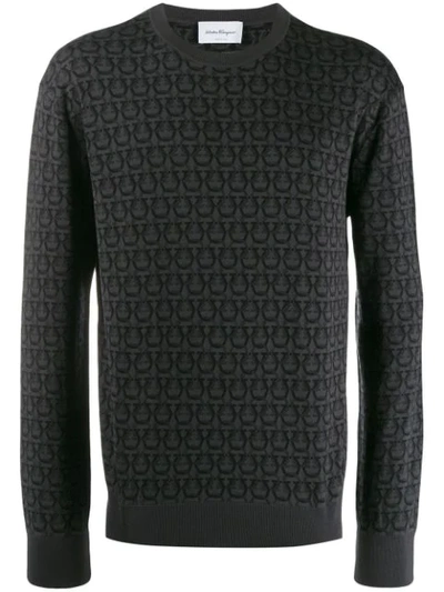 Ferragamo Men's Gancini Intarsia-knit Sweater In Grey