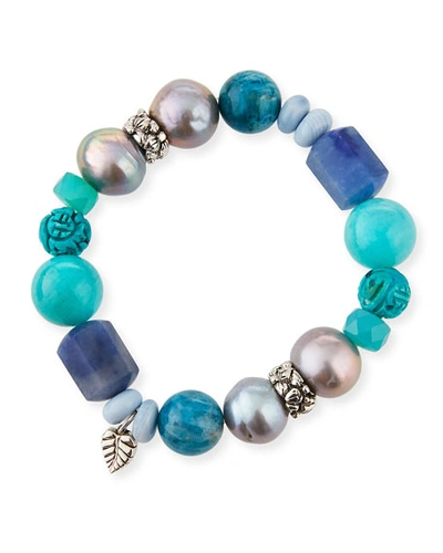 Stephen Dweck Multi-stone & Baroque Pearl Stretch Bracelet, Blue In Teal