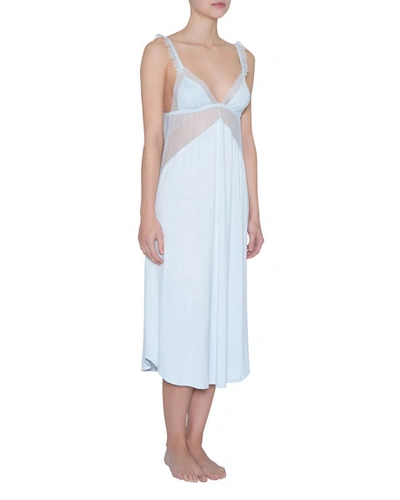 Eberjey Phoebe Luxe Mesh-inset Nightgown In Water Blue