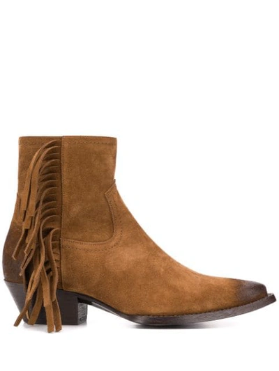 Saint Laurent Lukas Ankle Boot In Light Brown