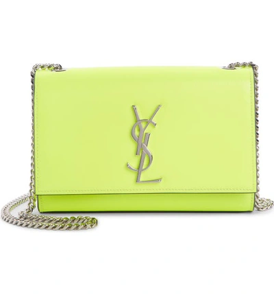 Saint Laurent Kate Monogram Small Neon Leather Crossbody Bag In Yellow