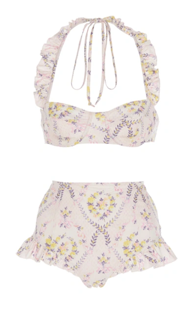Loveshackfancy Kimberly Ruffled Floral-print Bikini Set