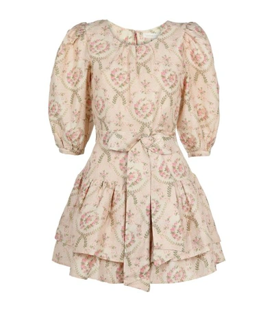 Loveshackfancy Pearla Tie-detailed Floral-print Silk Mini Dress In Pink