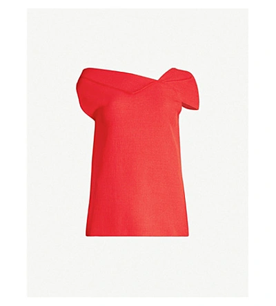Roland Mouret Raywell Asymmetric Wool-crepe Top In Bright Red