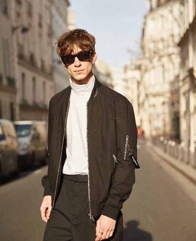 The Kooples Black Bomber Jacket With Leather Detail On The Collar