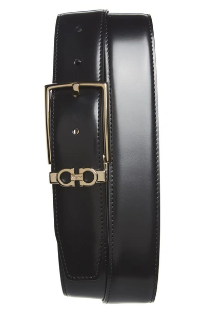 Ferragamo Reversible Textured Leather Belt In Black