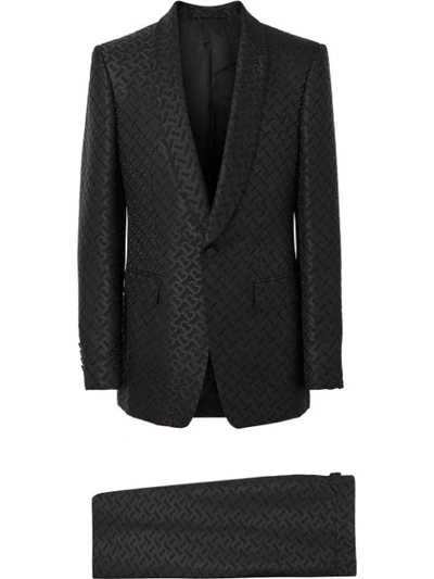 Burberry Monogram Jacquard Shawl Collar Wool & Silk Blend Suit Jacket In Black