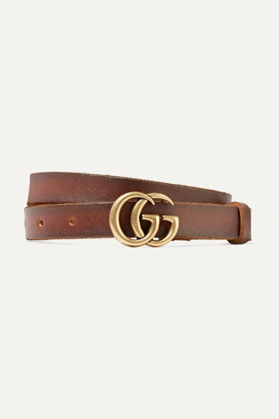 Gucci Thin Gg Leather Belt In Brown