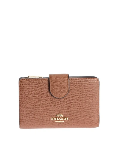 Coach Leather Continental Wallet In Cuoio
