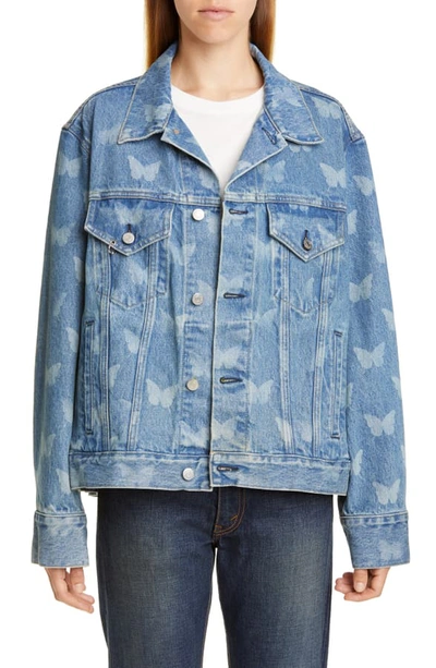 Sandy Liang Morpho Butterfly Print Denim Jacket In Portland Wash/ Butterfly Laser