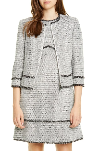 Ted Baker Aleice Contrast Panel Boucle Jacket In Charcoal
