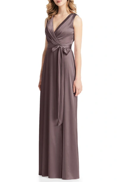 Jenny Packham Stretch Charmeuse Wrap Gown In French Truffle